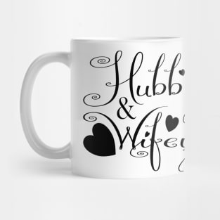 Hubby & Wifey with Love Hearts in Black & White. Mug